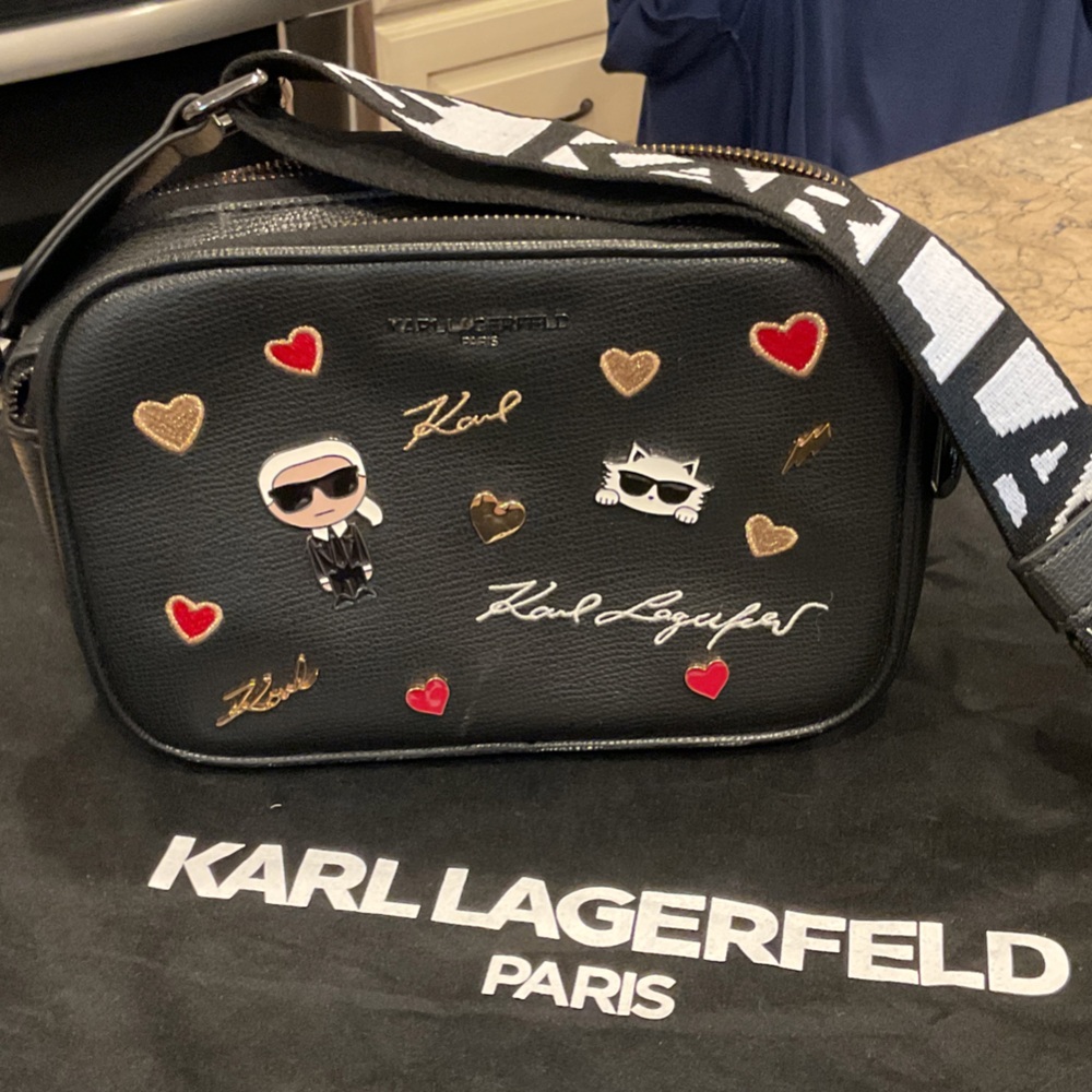 Karl Lagerfeld Black Crossbody Bag with Heart and Character Details